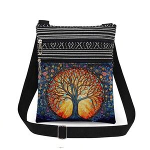 Fashionable tree of life print cross body bag . New